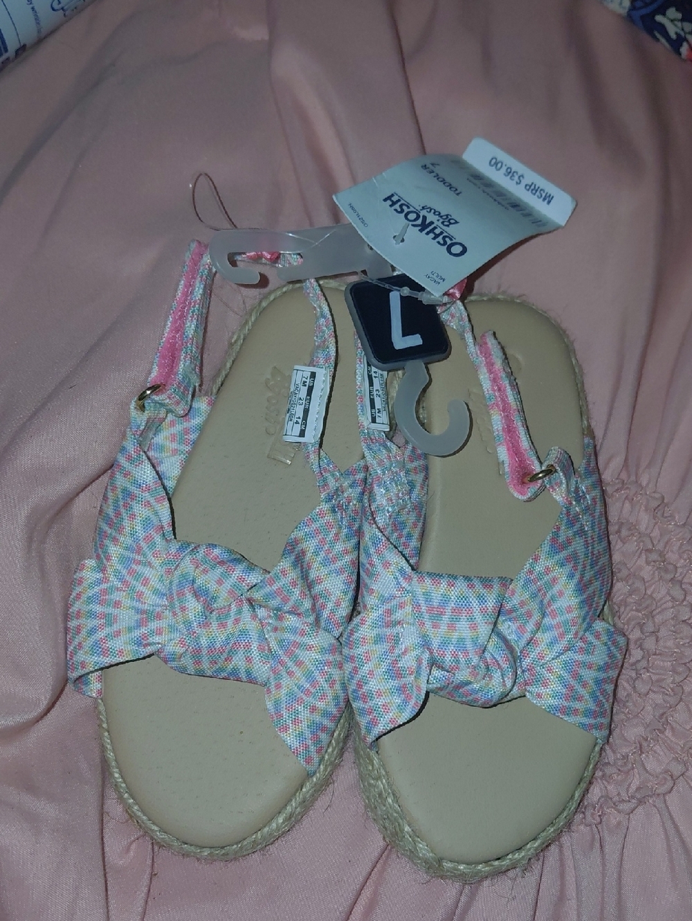 OshKosh B'gosh Girls' Pastel Multi Bow Espadrille Slingback Sandals